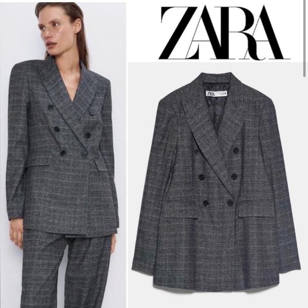 Zara Double Breasted Plaid Check Oversized
Slouchy Blazer Jacket L